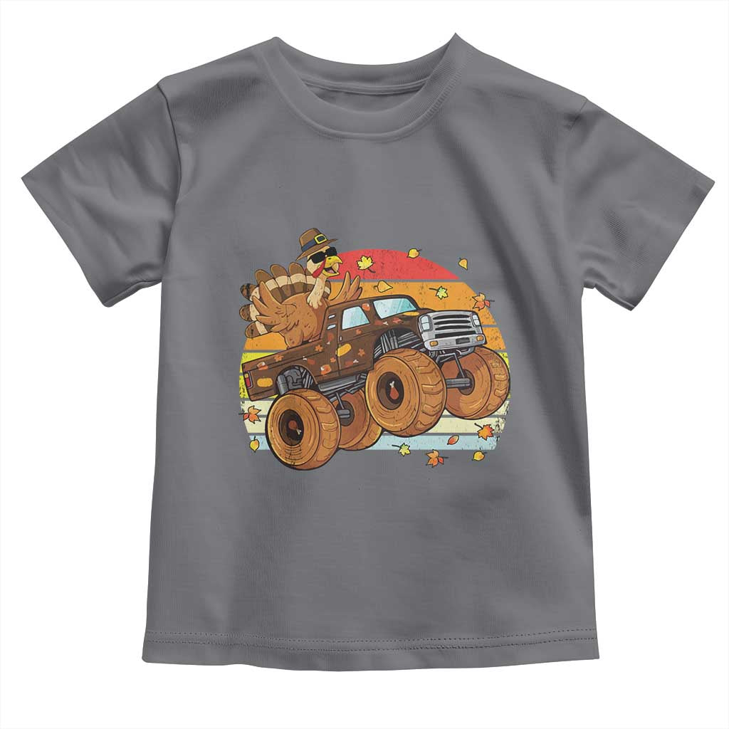 Thanksgiving Turkey Riding Monster Truck Baby Shirt Retro Fall Boy Tee Kids Autumn TS10 Charcoal Print Your Wear