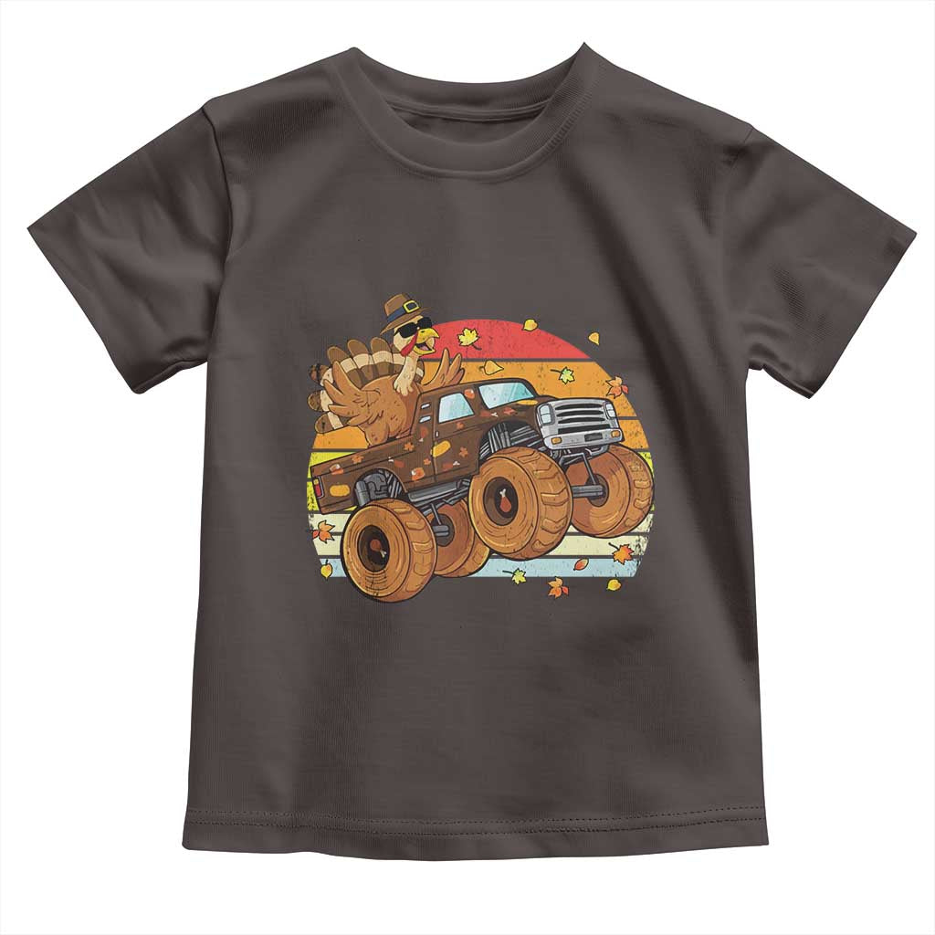 Thanksgiving Turkey Riding Monster Truck Baby Shirt Retro Fall Boy Tee Kids Autumn TS10 Dark Chocolate Print Your Wear