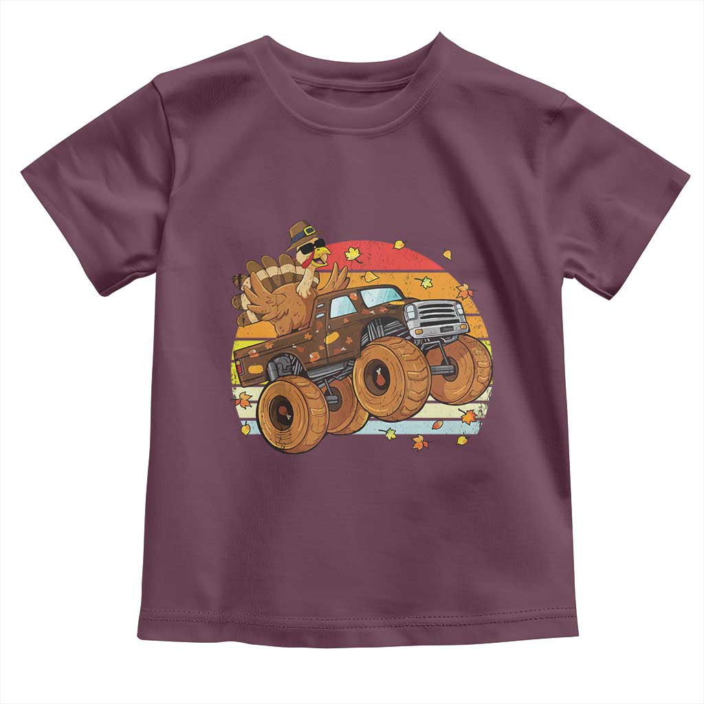 Thanksgiving Turkey Riding Monster Truck Baby Shirt Retro Fall Boy Tee Kids Autumn TS10 Maroon Print Your Wear