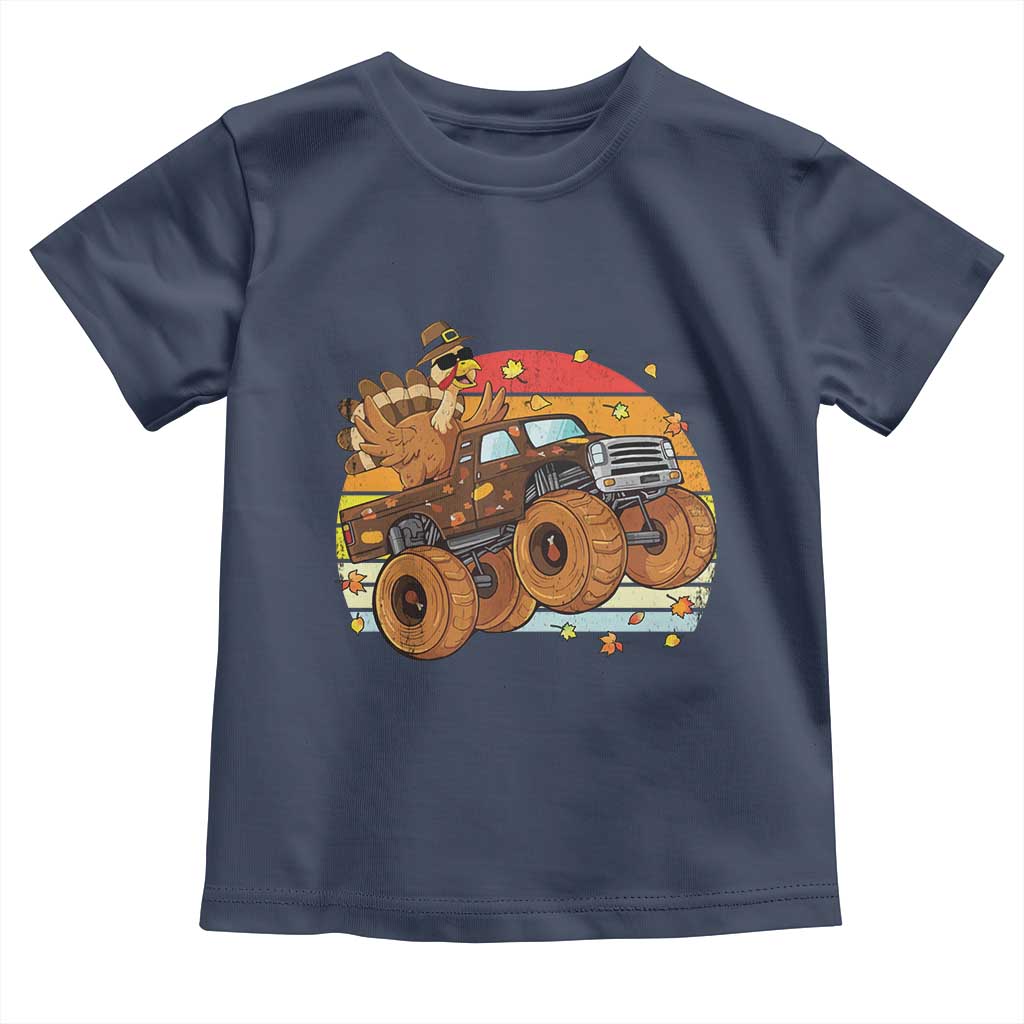 Thanksgiving Turkey Riding Monster Truck Baby Shirt Retro Fall Boy Tee Kids Autumn TS10 Navy Print Your Wear