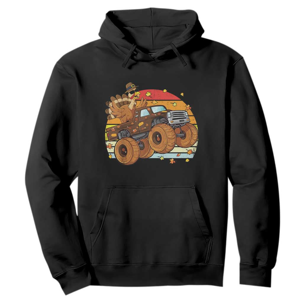 Thanksgiving Turkey Riding Monster Truck Hoodie Retro Fall Boy Tee Kids Autumn TS10 Black Print Your Wear