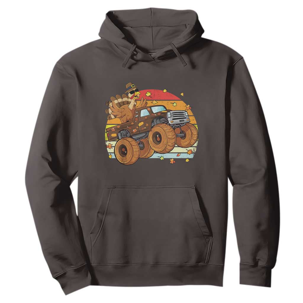 Thanksgiving Turkey Riding Monster Truck Hoodie Retro Fall Boy Tee Kids Autumn TS10 Dark Chocolate Print Your Wear