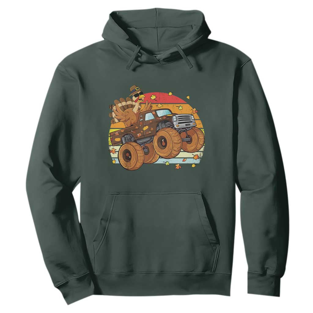 Thanksgiving Turkey Riding Monster Truck Hoodie Retro Fall Boy Tee Kids Autumn TS10 Dark Forest Green Print Your Wear