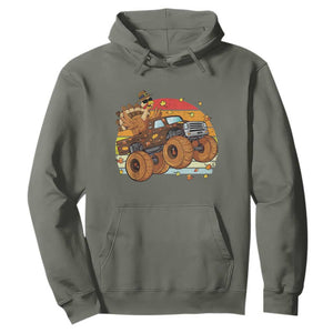 Thanksgiving Turkey Riding Monster Truck Hoodie Retro Fall Boy Tee Kids Autumn TS10 Military Green Print Your Wear