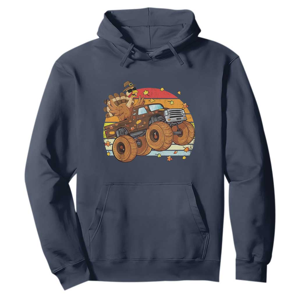 Thanksgiving Turkey Riding Monster Truck Hoodie Retro Fall Boy Tee Kids Autumn TS10 Navy Print Your Wear