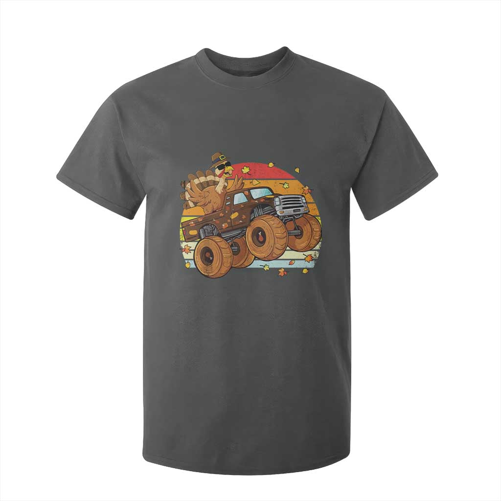 Thanksgiving Turkey Riding Monster Truck T Shirt For Kid Retro Fall Boy Tee Kids Autumn TS10 Dark Heather Print Your Wear