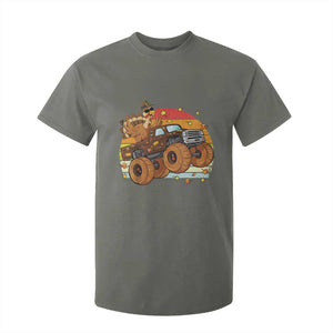 Thanksgiving Turkey Riding Monster Truck T Shirt For Kid Retro Fall Boy Tee Kids Autumn TS10 Military Green Print Your Wear