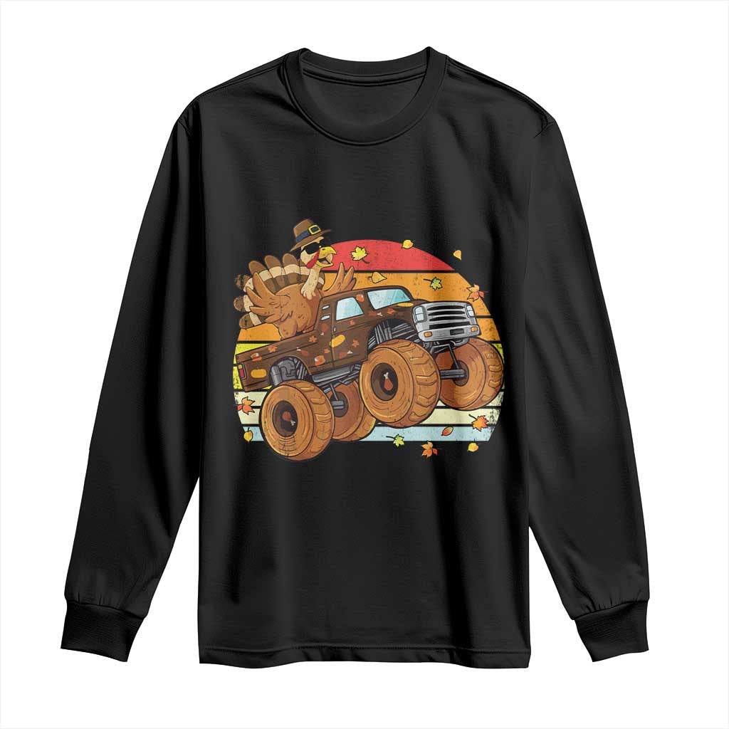 Thanksgiving Turkey Riding Monster Truck Long Sleeve Shirt Retro Fall Boy Tee Kids Autumn TS10 Black Print Your Wear