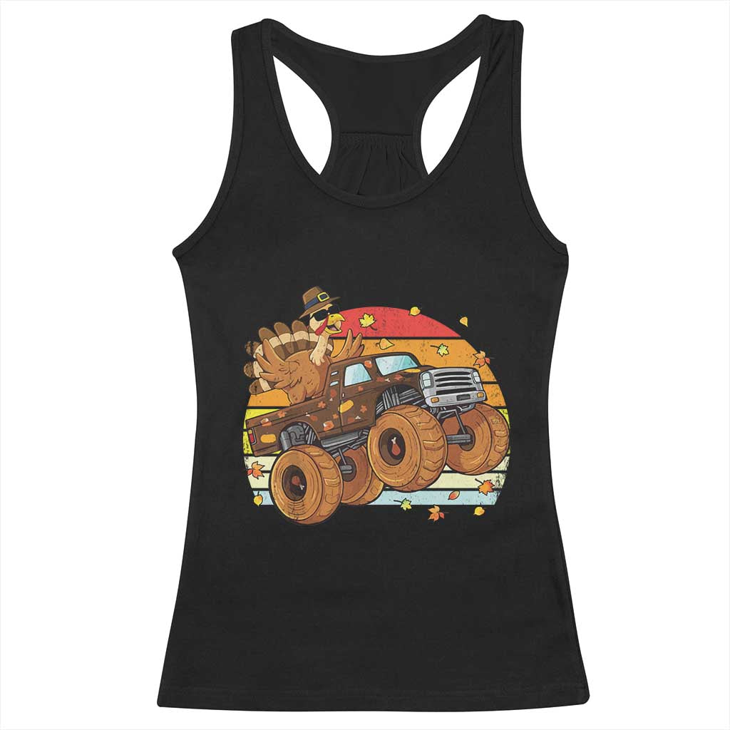 Thanksgiving Turkey Riding Monster Truck Racerback Tank Top Retro Fall Boy Tee Kids Autumn TS10 Black Print Your Wear