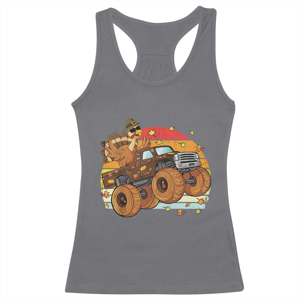 Thanksgiving Turkey Riding Monster Truck Racerback Tank Top Retro Fall Boy Tee Kids Autumn TS10 Charcoal Print Your Wear