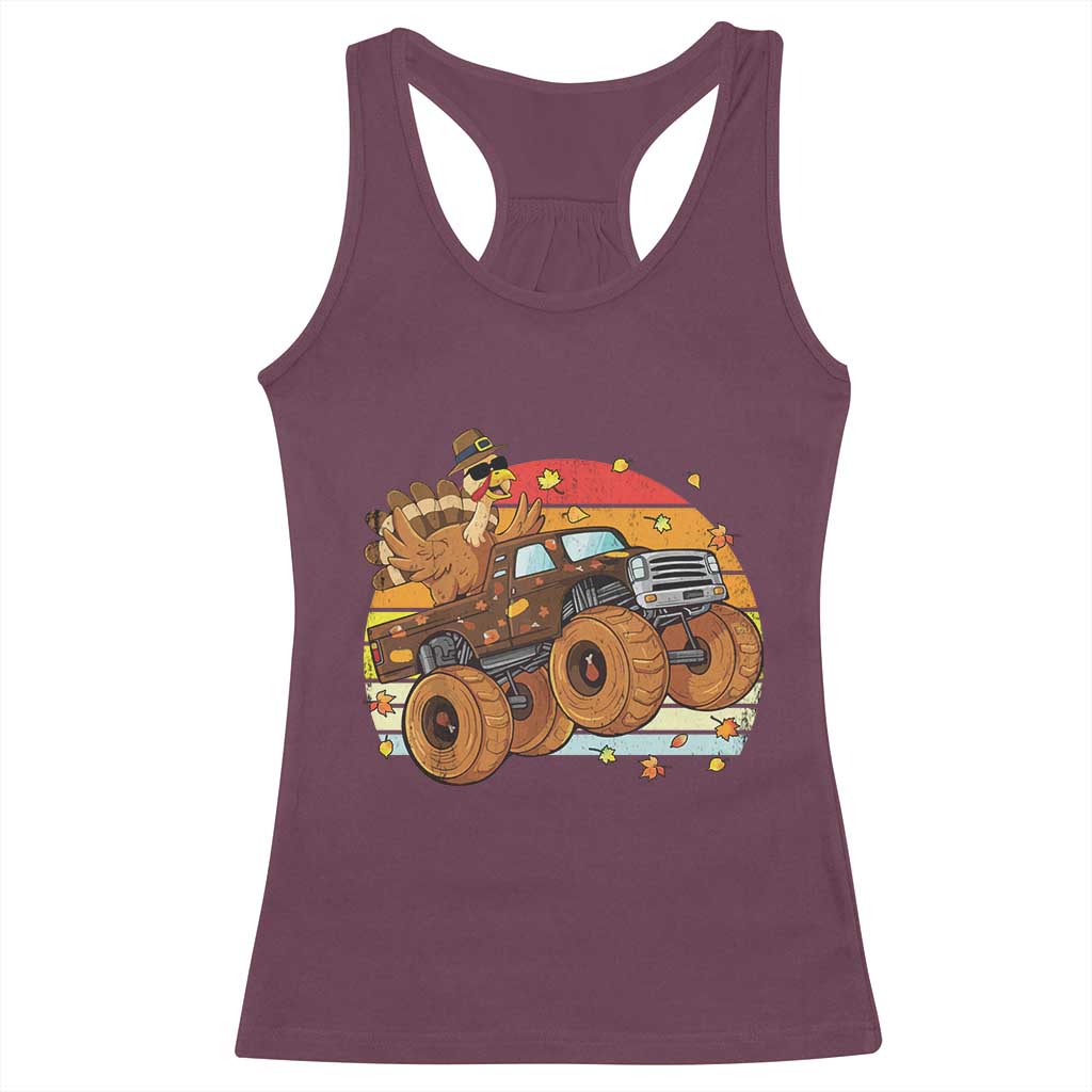 Thanksgiving Turkey Riding Monster Truck Racerback Tank Top Retro Fall Boy Tee Kids Autumn TS10 Maroon Print Your Wear