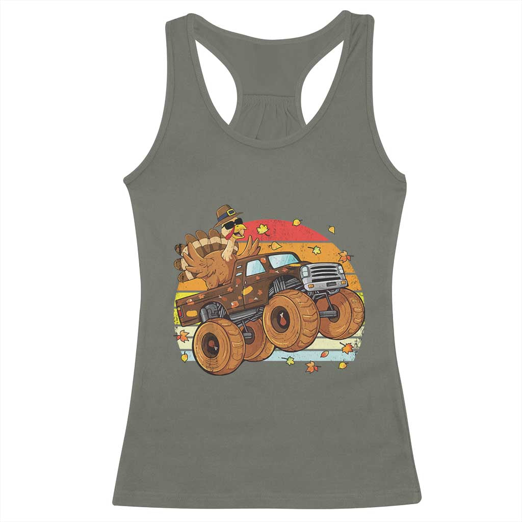Thanksgiving Turkey Riding Monster Truck Racerback Tank Top Retro Fall Boy Tee Kids Autumn TS10 Military Green Print Your Wear