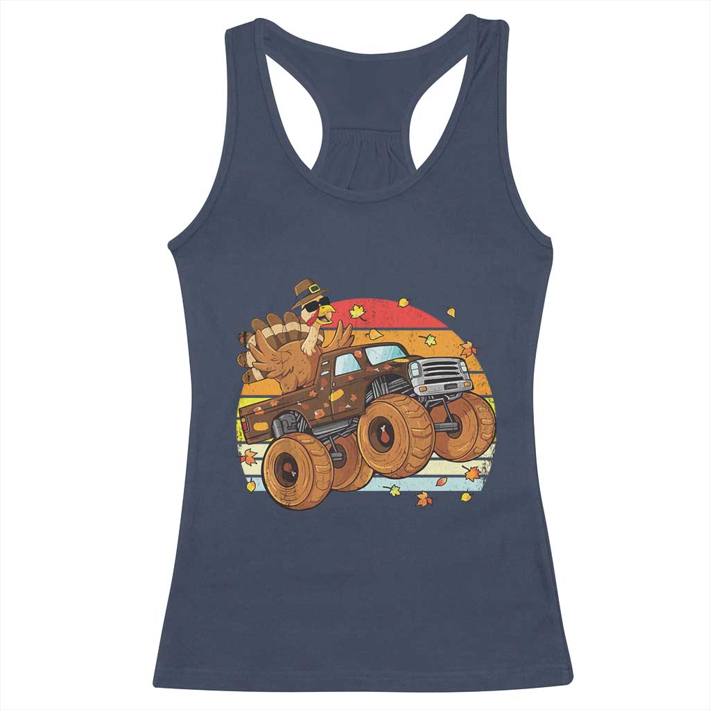 Thanksgiving Turkey Riding Monster Truck Racerback Tank Top Retro Fall Boy Tee Kids Autumn TS10 Navy Print Your Wear