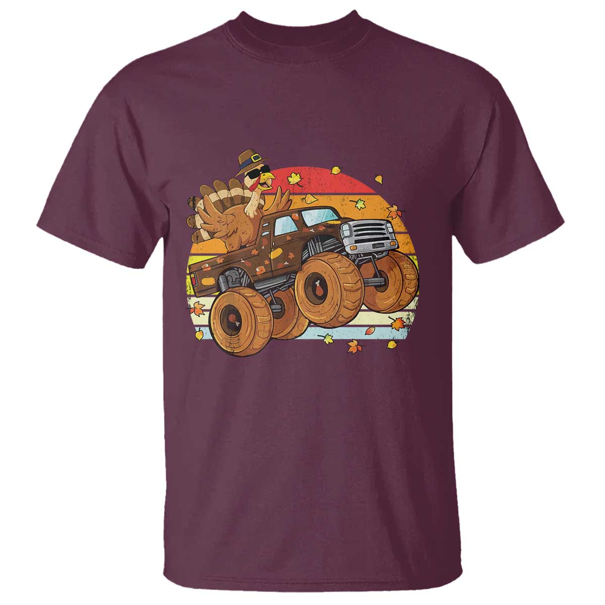 Thanksgiving Turkey Riding Monster Truck T Shirt Retro Fall Boy Tee Kids Autumn TS10 Maroon Print Your Wear