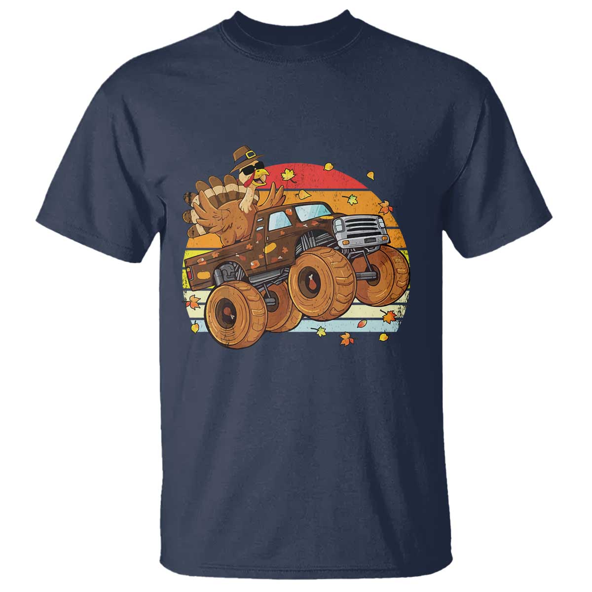 Thanksgiving Turkey Riding Monster Truck T Shirt Retro Fall Boy Tee Kids Autumn TS10 Navy Print Your Wear