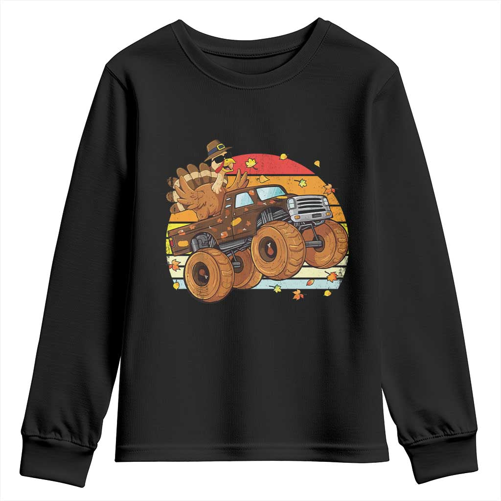 Thanksgiving Turkey Riding Monster Truck Youth Sweatshirt Retro Fall Boy Tee Kids Autumn TS10 Black Print Your Wear