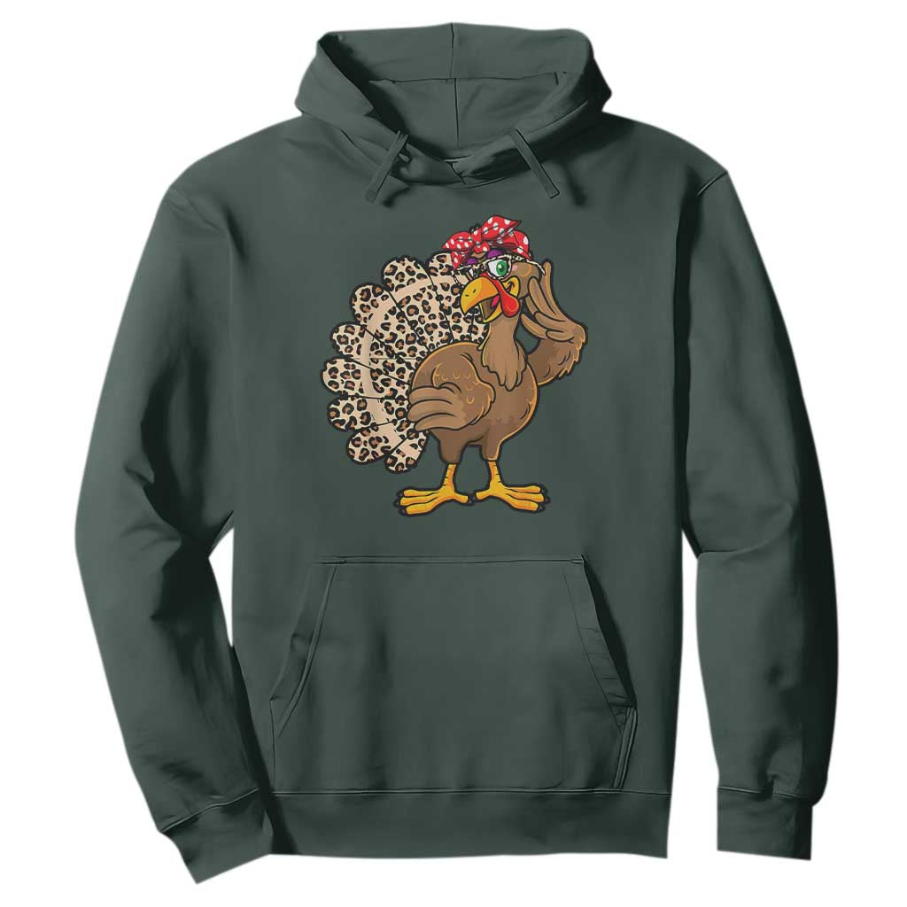 Funny Thanksgiving Hoodie Turkey Women Girl Leopard Print Autumn Fall TS10 Dark Forest Green Print Your Wear