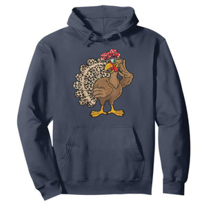 Funny Thanksgiving Hoodie Turkey Women Girl Leopard Print Autumn Fall TS10 Navy Print Your Wear