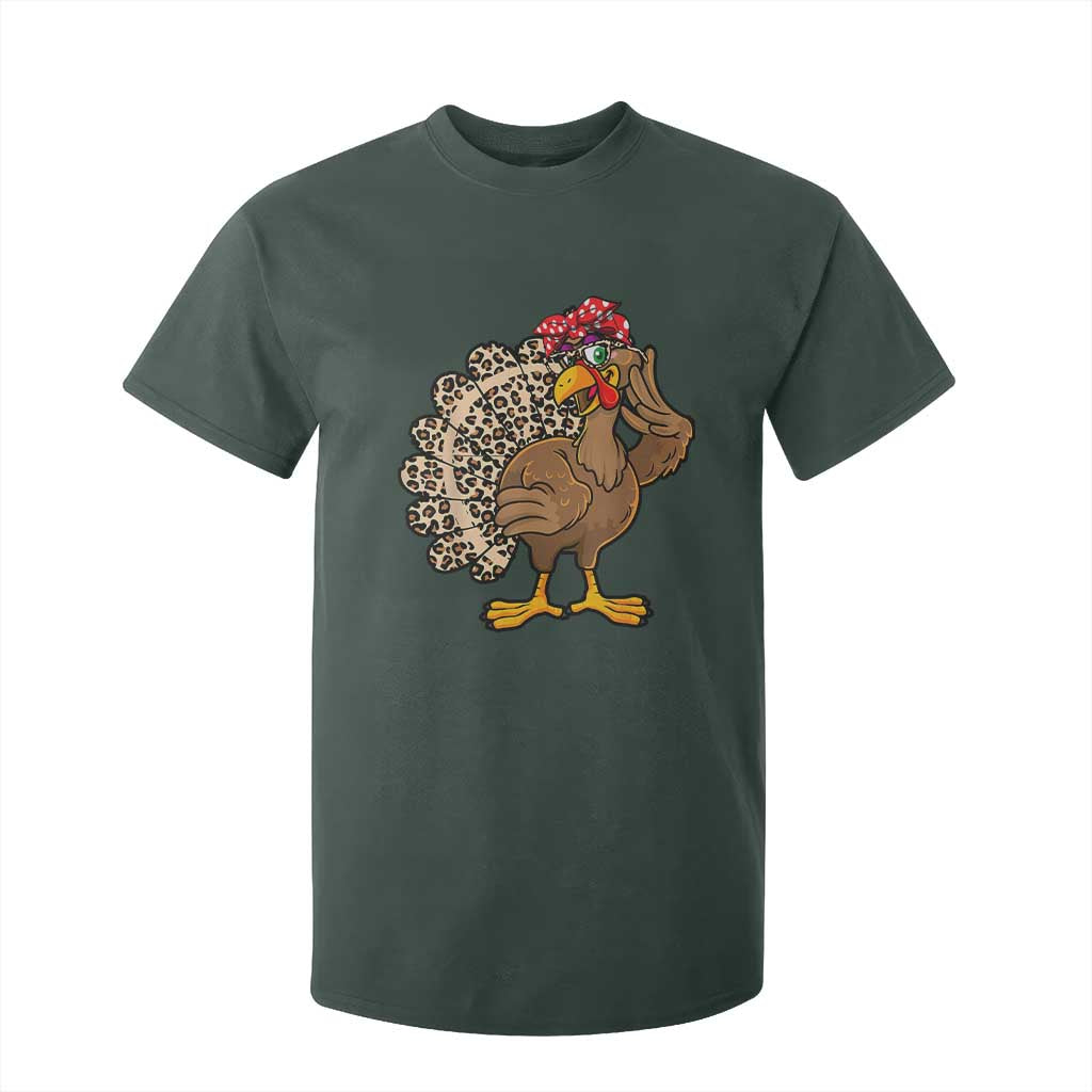 Funny Thanksgiving T Shirt For Kid Turkey Women Girl Leopard Print Autumn Fall TS10 Dark Forest Green Print Your Wear