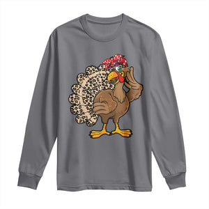 Funny Thanksgiving Long Sleeve Shirt Turkey Women Girl Leopard Print Autumn Fall TS10 Charcoal Print Your Wear