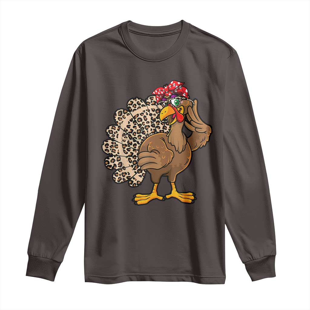 Funny Thanksgiving Long Sleeve Shirt Turkey Women Girl Leopard Print Autumn Fall TS10 Dark Chocolate Print Your Wear