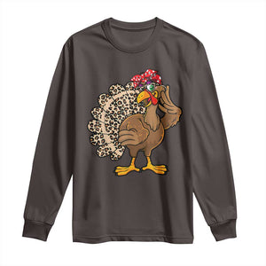 Funny Thanksgiving Long Sleeve Shirt Turkey Women Girl Leopard Print Autumn Fall TS10 Dark Chocolate Print Your Wear