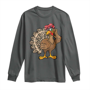 Funny Thanksgiving Long Sleeve Shirt Turkey Women Girl Leopard Print Autumn Fall TS10 Dark Heather Print Your Wear