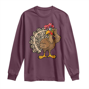Funny Thanksgiving Long Sleeve Shirt Turkey Women Girl Leopard Print Autumn Fall TS10 Maroon Print Your Wear