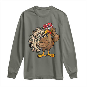 Funny Thanksgiving Long Sleeve Shirt Turkey Women Girl Leopard Print Autumn Fall TS10 Military Green Print Your Wear