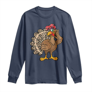 Funny Thanksgiving Long Sleeve Shirt Turkey Women Girl Leopard Print Autumn Fall TS10 Navy Print Your Wear