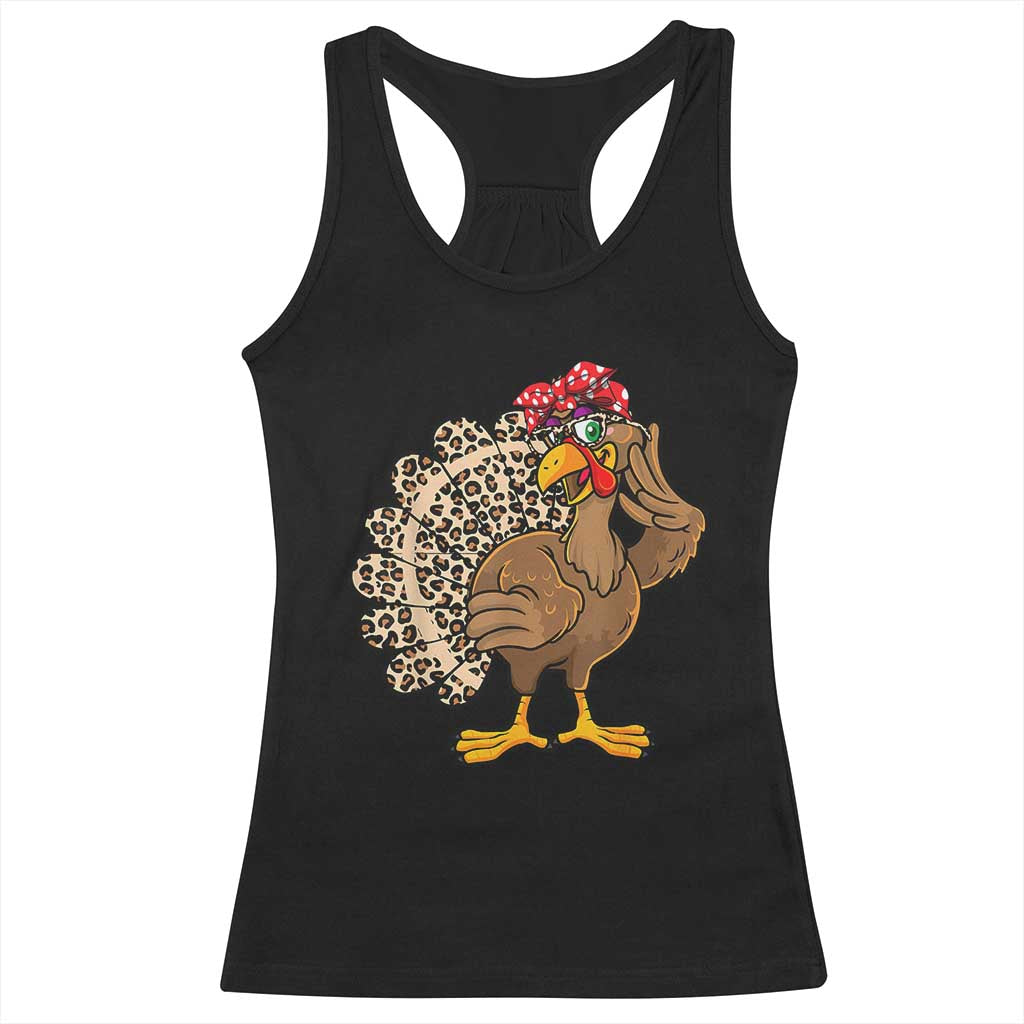 Funny Thanksgiving Racerback Tank Top Turkey Women Girl Leopard Print Autumn Fall TS10 Black Print Your Wear