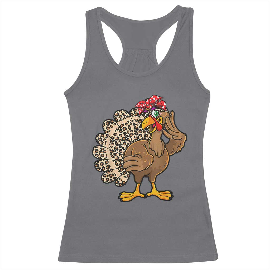 Funny Thanksgiving Racerback Tank Top Turkey Women Girl Leopard Print Autumn Fall TS10 Charcoal Print Your Wear