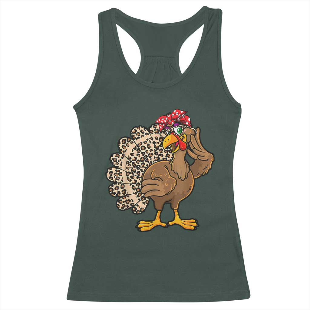Funny Thanksgiving Racerback Tank Top Turkey Women Girl Leopard Print Autumn Fall TS10 Dark Forest Green Print Your Wear