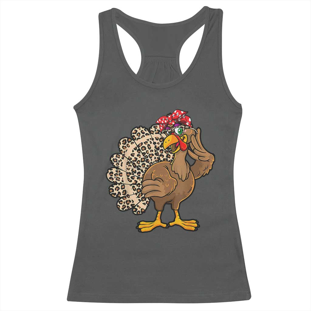 Funny Thanksgiving Racerback Tank Top Turkey Women Girl Leopard Print Autumn Fall TS10 Dark Heather Print Your Wear