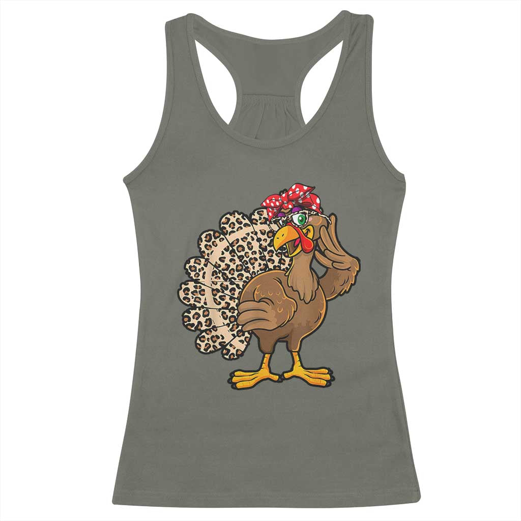 Funny Thanksgiving Racerback Tank Top Turkey Women Girl Leopard Print Autumn Fall TS10 Military Green Print Your Wear