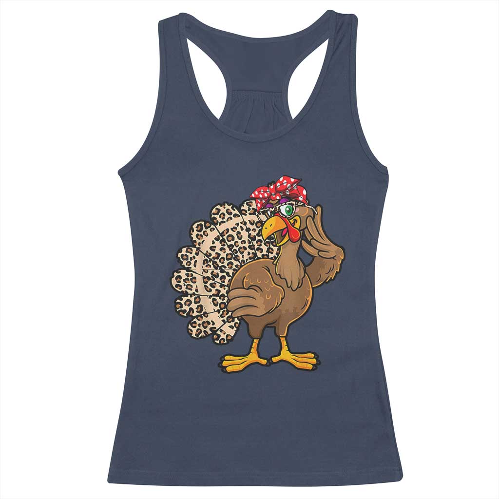 Funny Thanksgiving Racerback Tank Top Turkey Women Girl Leopard Print Autumn Fall TS10 Navy Print Your Wear