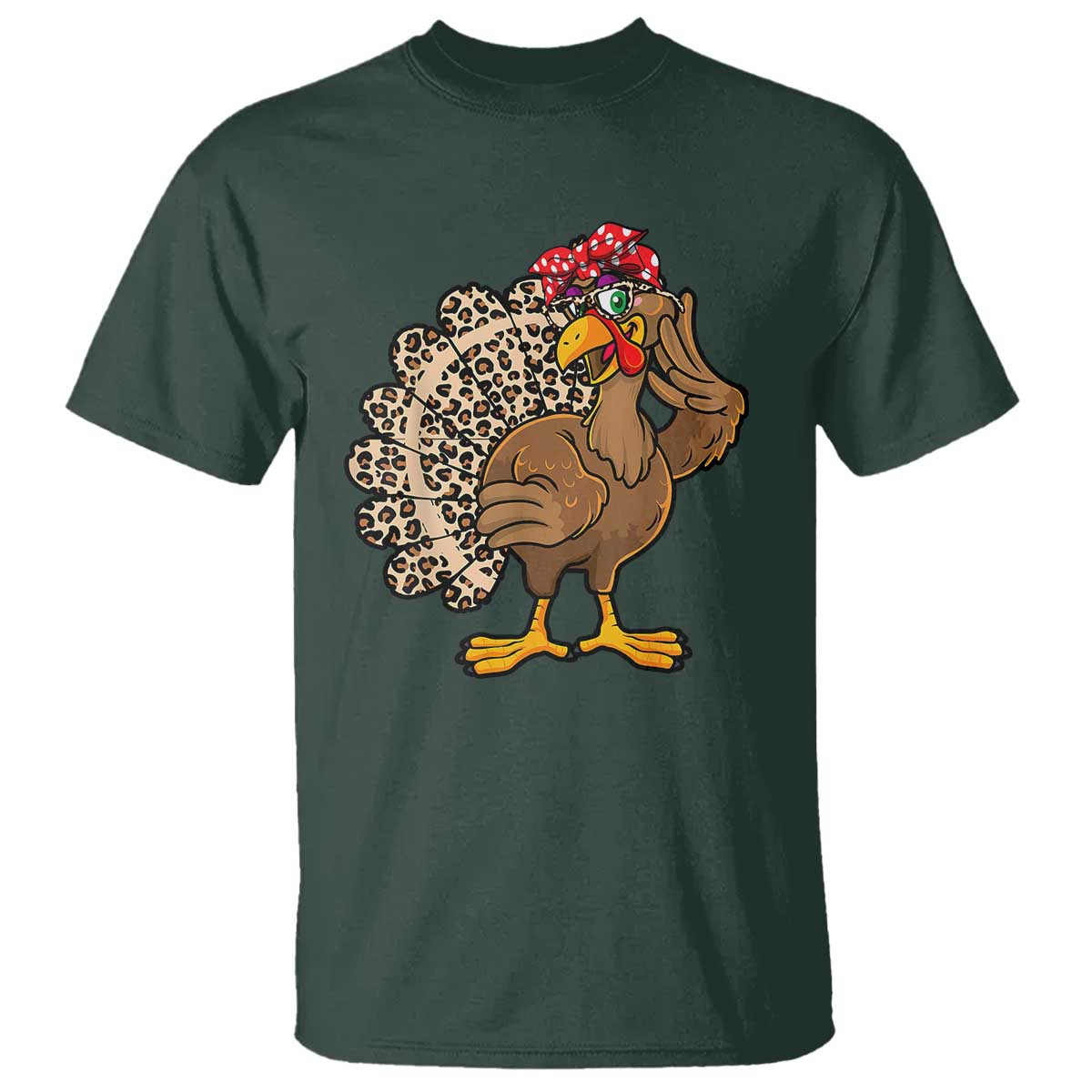 Funny Thanksgiving T Shirt Turkey Women Girl Leopard Print Autumn Fall TS10 Dark Forest Green Print Your Wear