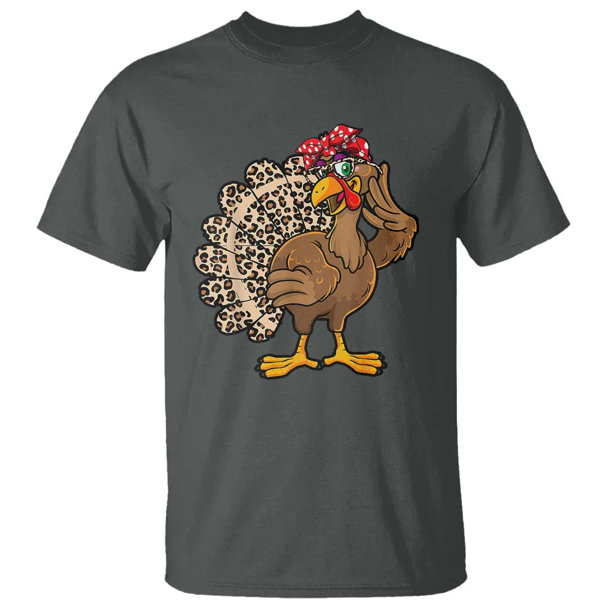 Funny Thanksgiving T Shirt Turkey Women Girl Leopard Print Autumn Fall TS10 Dark Heather Print Your Wear