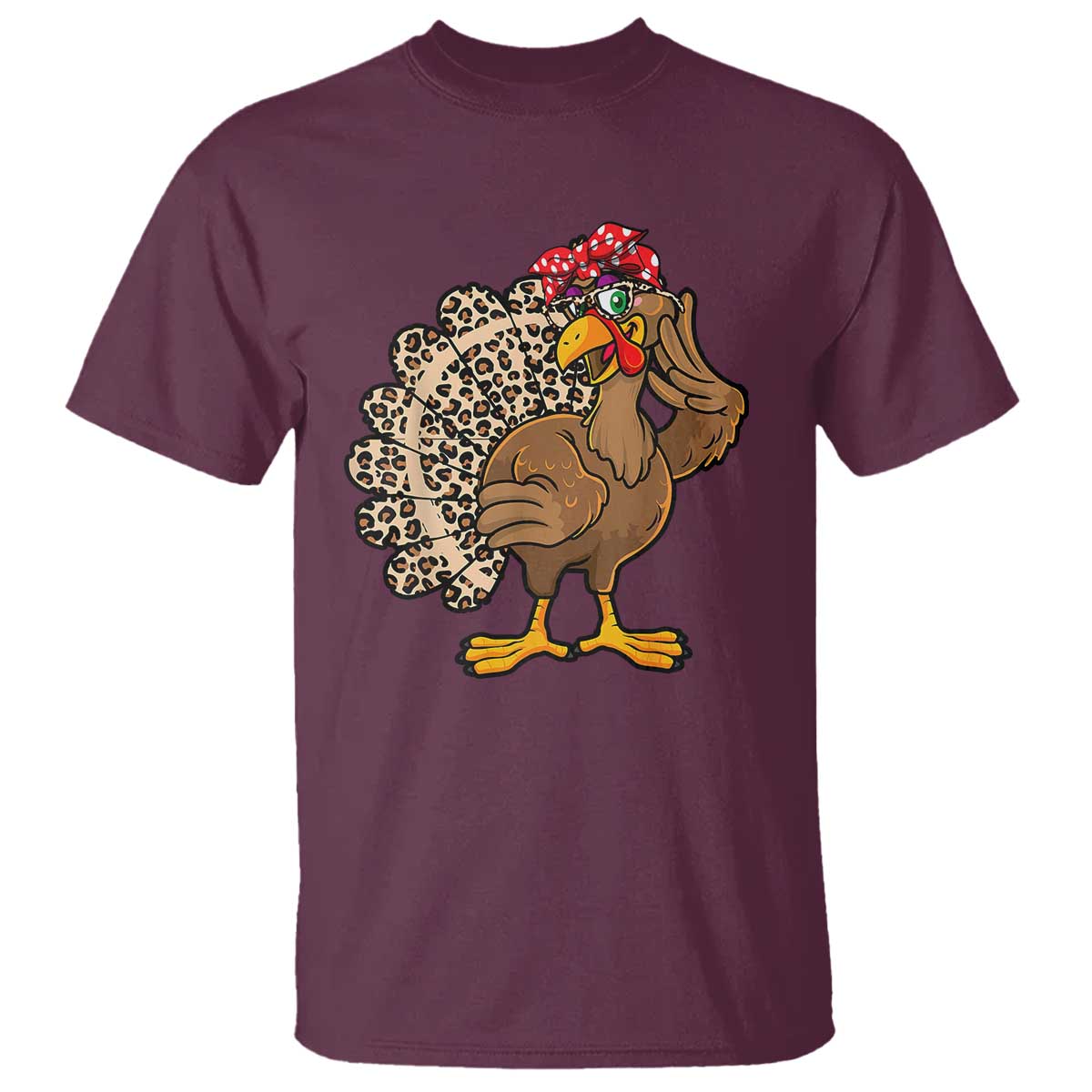 Funny Thanksgiving T Shirt Turkey Women Girl Leopard Print Autumn Fall TS10 Maroon Print Your Wear