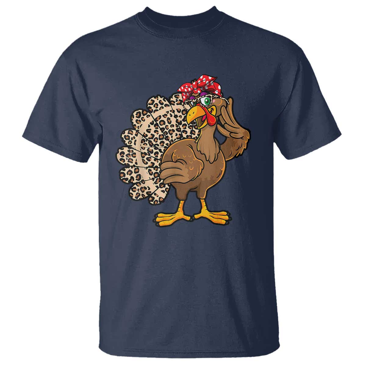 Funny Thanksgiving T Shirt Turkey Women Girl Leopard Print Autumn Fall TS10 Navy Print Your Wear