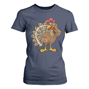 Funny Thanksgiving T Shirt For Women Turkey Women Girl Leopard Print Autumn Fall TS10 Navy Print Your Wear