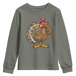 Funny Thanksgiving Youth Sweatshirt Turkey Women Girl Leopard Print Autumn Fall TS10 Military Green Print Your Wear
