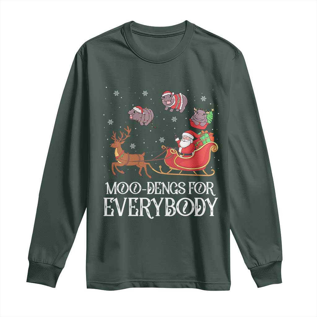 Christmas Moo Deng Long Sleeve Shirt Moo-deng For Everybody Funny Xmas Santa TS10 Dark Forest Green Print Your Wear