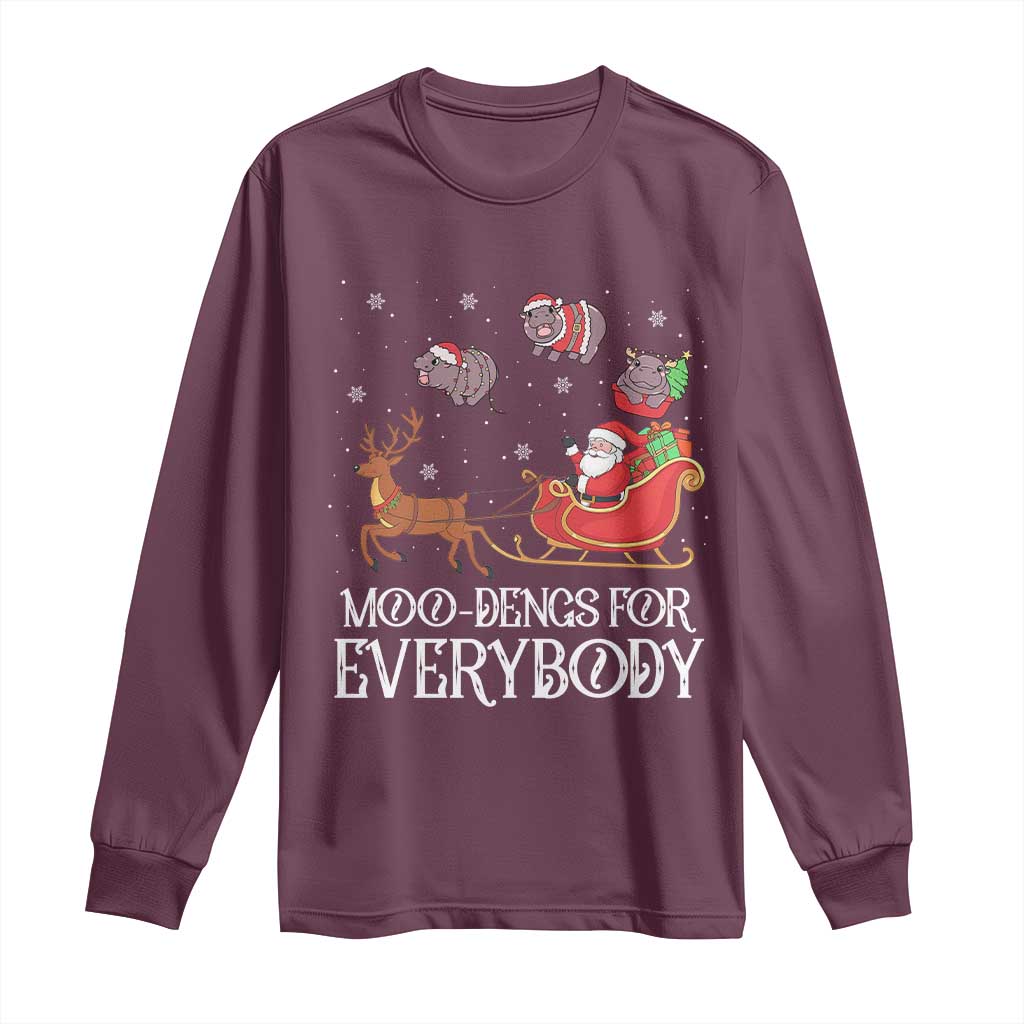 Christmas Moo Deng Long Sleeve Shirt Moo-deng For Everybody Funny Xmas Santa TS10 Maroon Print Your Wear