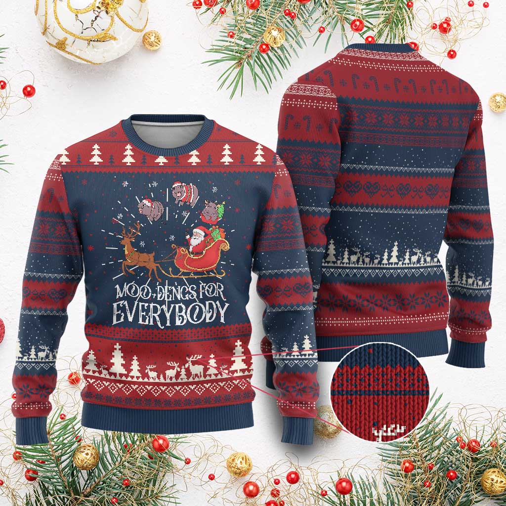 Christmas Moo Deng Knit Sweatshirt Moo-deng For Everybody Funny Xmas Santa - Print Your Wear