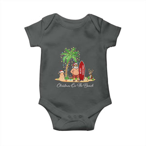 Hawaii Christmas Baby Onesie Christmas On The Beach Holiday Xmas Palm Tree TS10 Dark Heather Print Your Wear