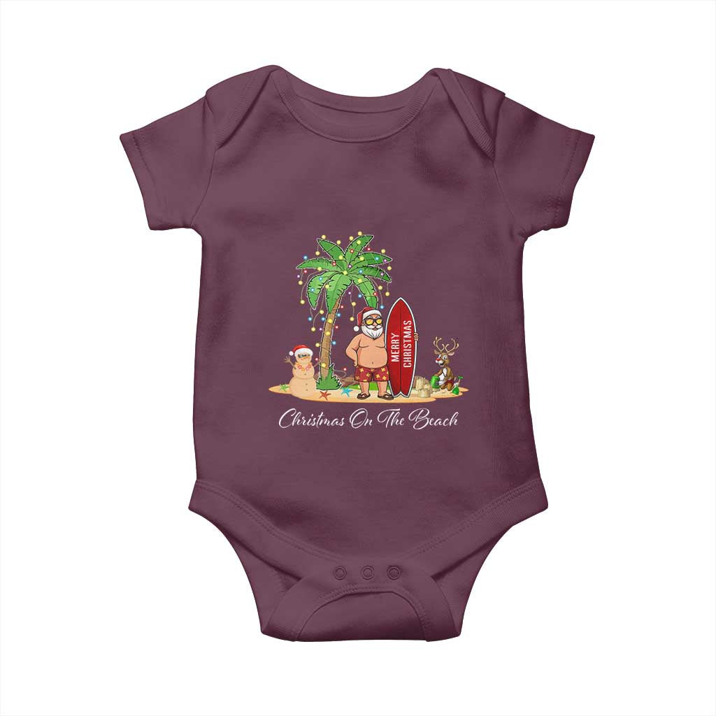 Hawaii Christmas Baby Onesie Christmas On The Beach Holiday Xmas Palm Tree TS10 Maroon Print Your Wear