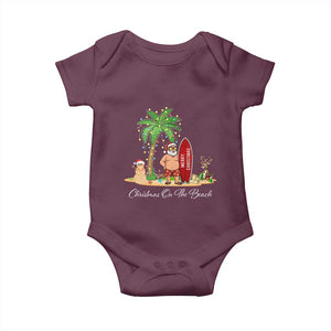 Hawaii Christmas Baby Onesie Christmas On The Beach Holiday Xmas Palm Tree TS10 Maroon Print Your Wear
