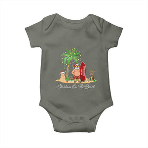 Hawaii Christmas Baby Onesie Christmas On The Beach Holiday Xmas Palm Tree TS10 Military Green Print Your Wear