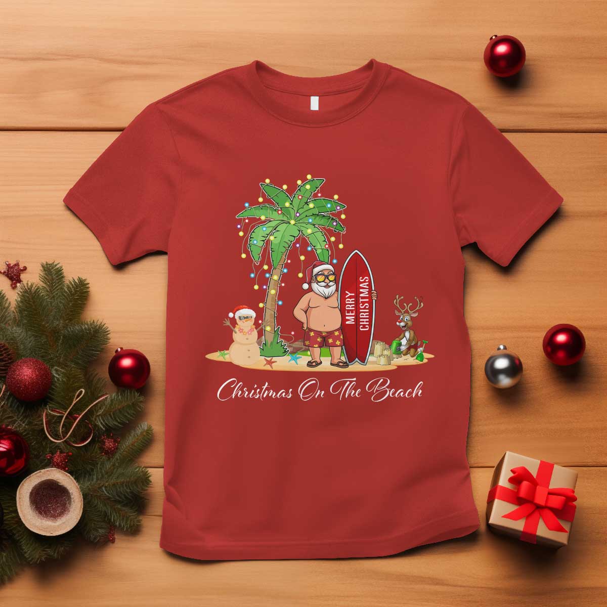 Hawaii Christmas T Shirt Christmas On The Beach Holiday Xmas Palm Tree TS10 Red Print Your Wear
